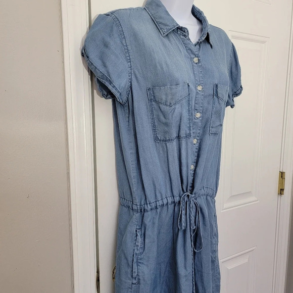Thread & Supply Lightweight Denim Romper Pockets Collar Drawstring Size M - Picture 2 of 10